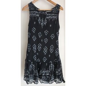 Twelfth Street Cynthia Vincent Silk Mini Dress S Black White Abstract Boho Tiere